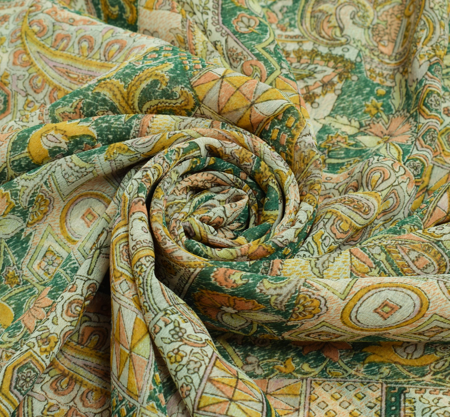 Sushila Vintage Green Saree Chiffon Silk Printed Daily Wear Soft Craft Fabric