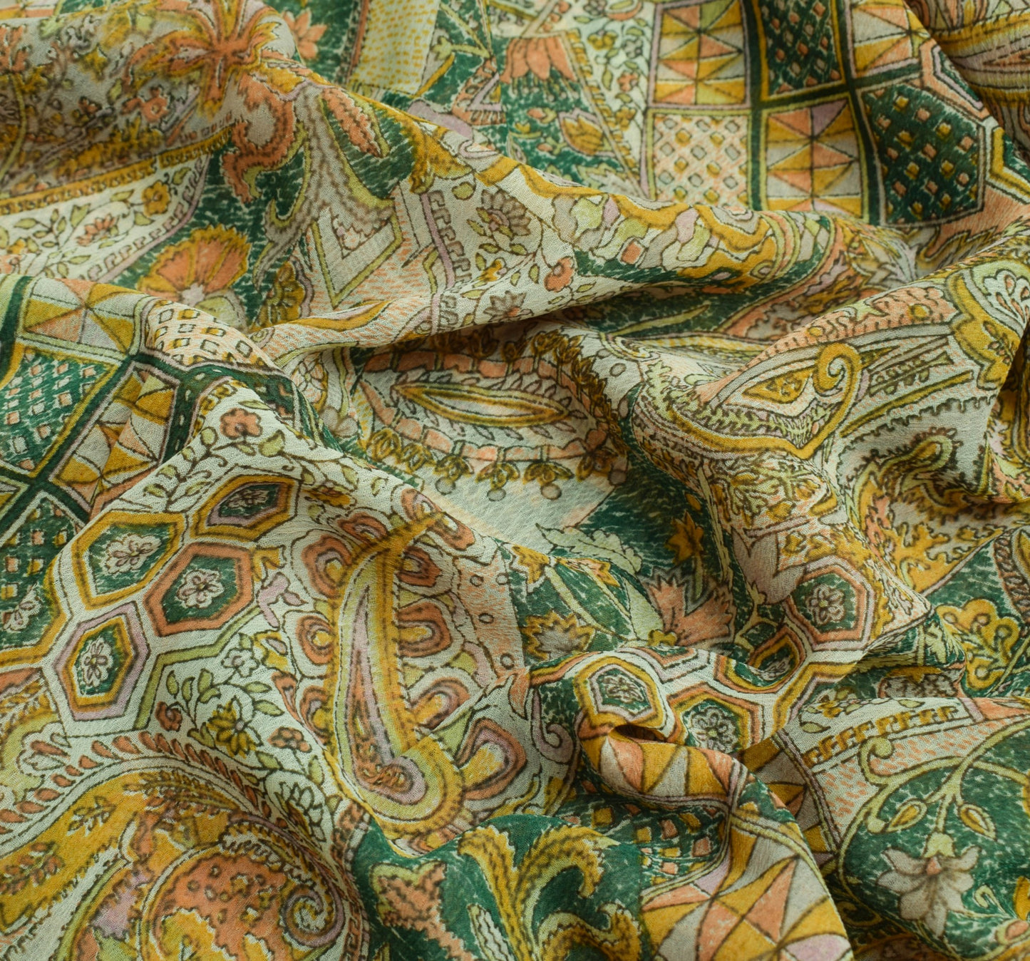 Sushila Vintage Green Saree Chiffon Silk Printed Daily Wear Soft Craft Fabric