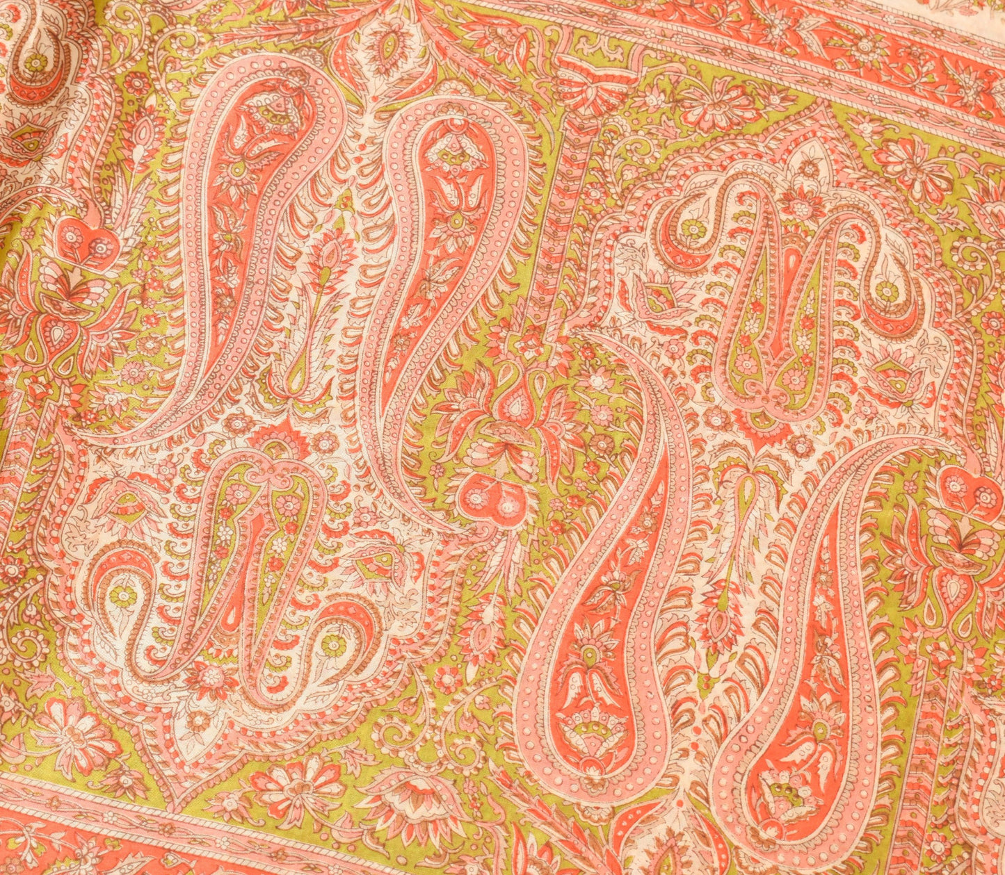 Sushila Vintage Floral Beige Saree 100% Pure Silk Printed 5 YD Soft Craft Fabric