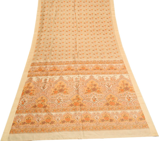 Sushila Vintage Cream Branded Saree Pure Silk Printed Floral Soft Craft Fabric