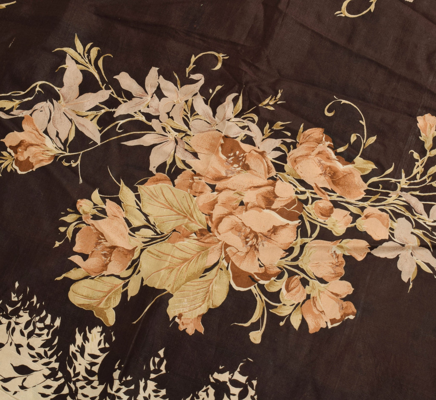 Sushila Vintage Floral Cream Saree Indian Pure Silk Printed Soft Craft Fabric