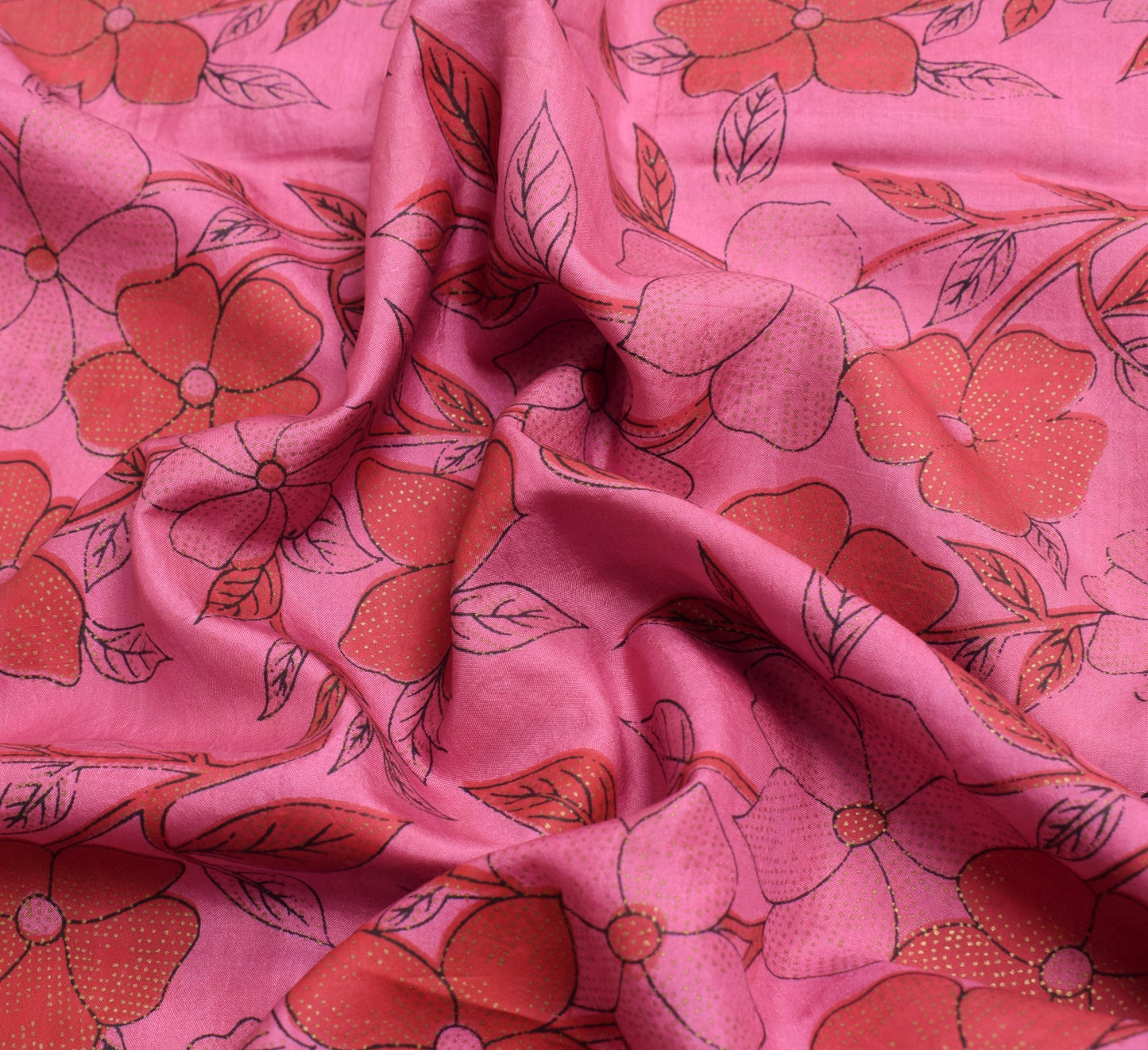 Sushila Vintage Floral Pink Saree 100% Pure Silk Printed Soft 5 YD Craft Fabric