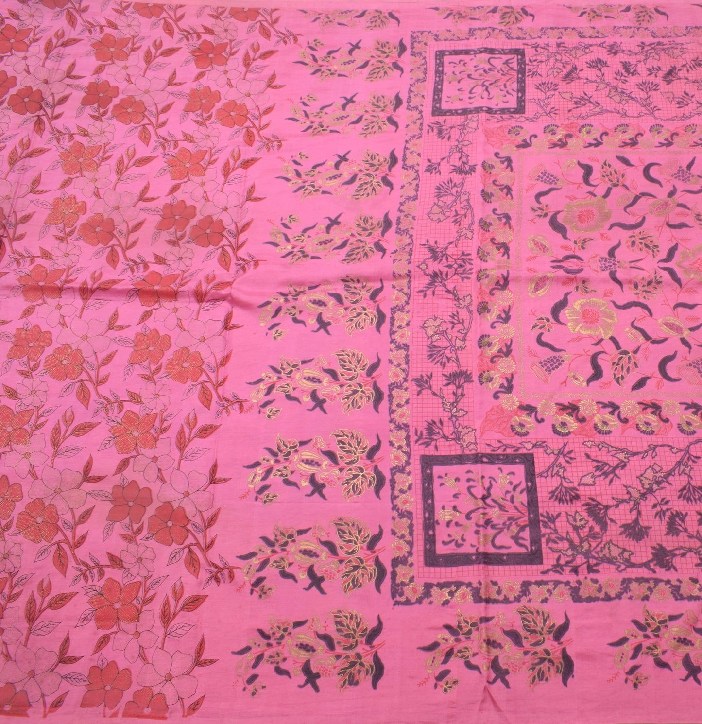 Sushila Vintage Floral Pink Saree 100% Pure Silk Printed Soft 5 YD Craft Fabric