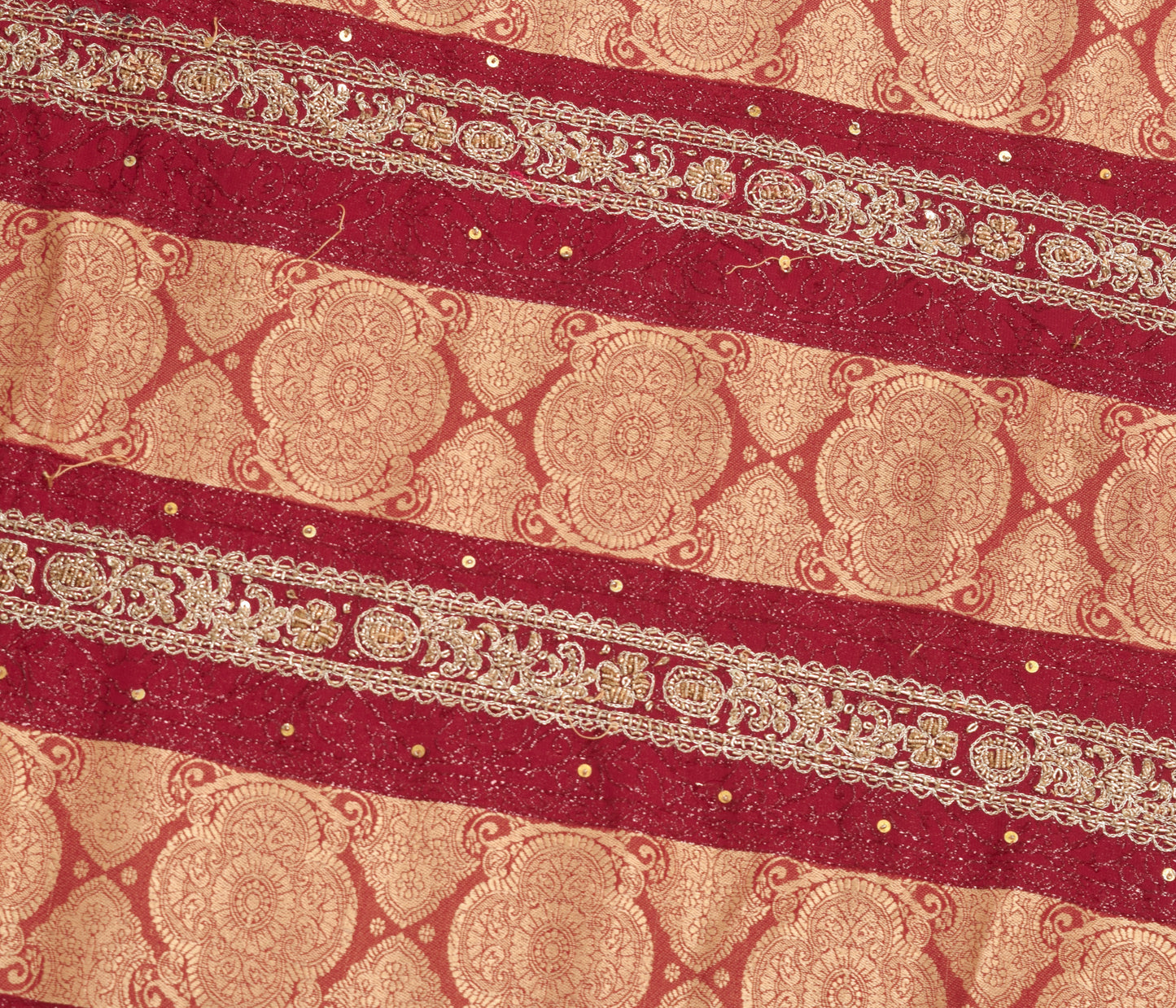 Sushila Vintage Maroon Sari Remnant Scrap Multi Purpose Hand Beaded Craft Fabric