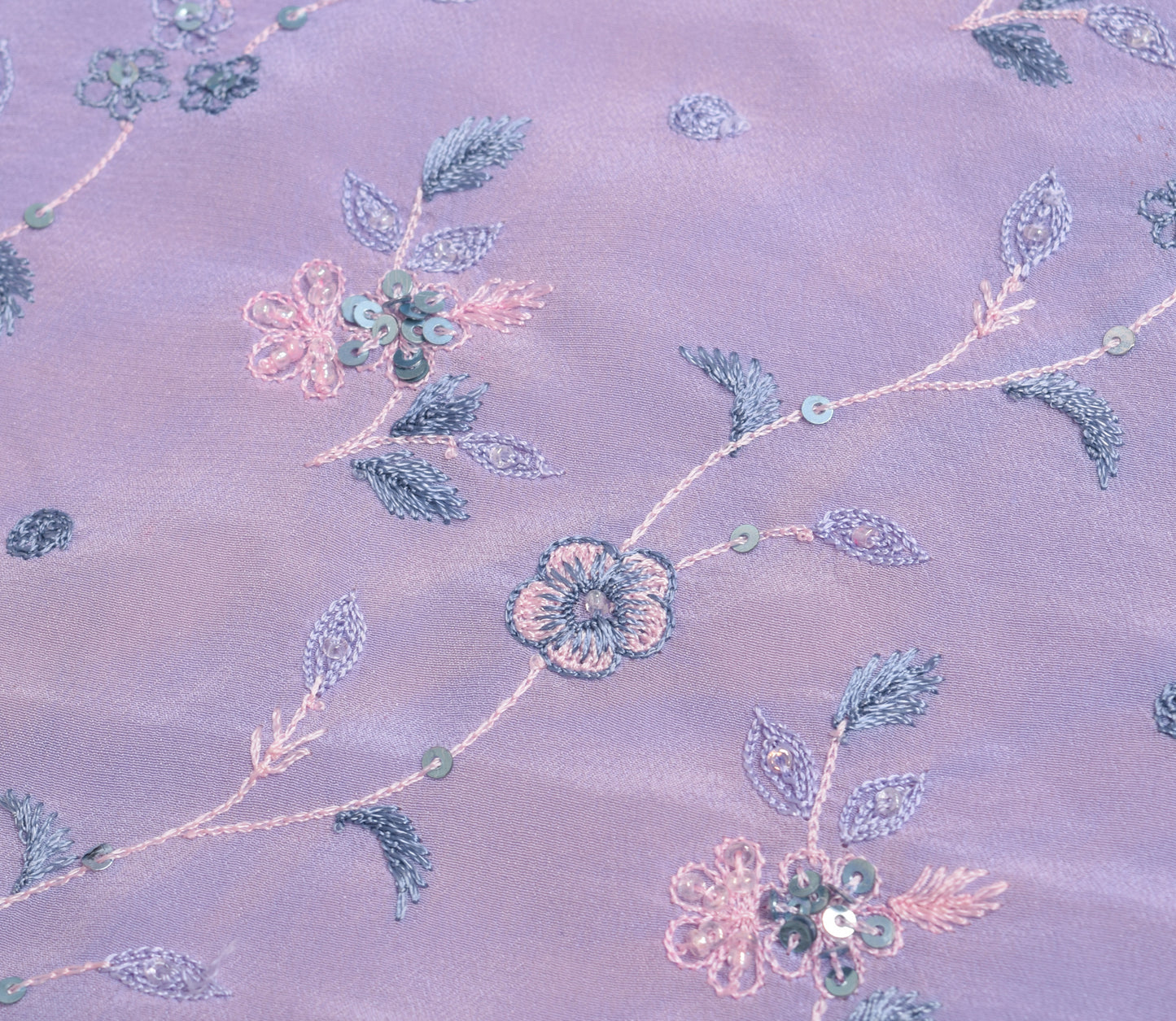 Sushila Vintage Purple Sari Remnant Scrap Floral Embroidered Floral Craft Fabric