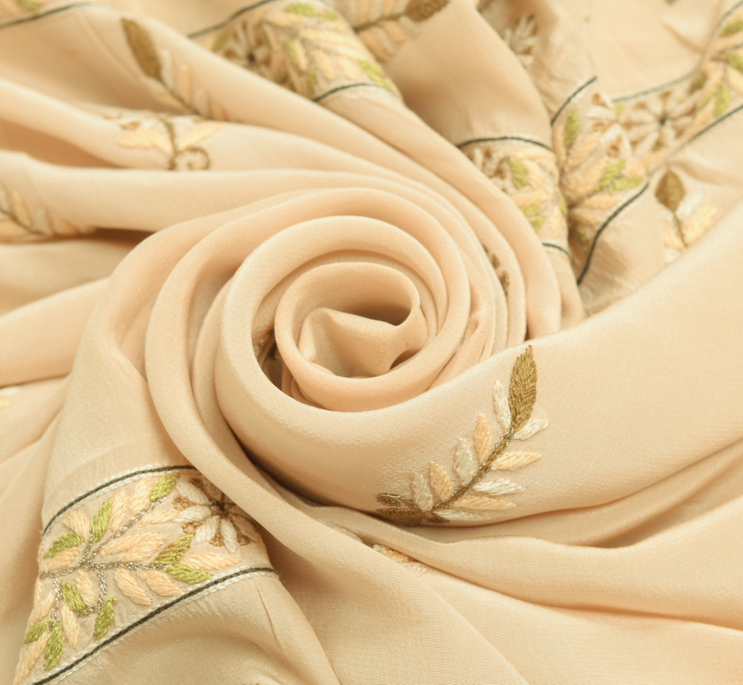 Sushila Vintage Beige Floral Sari Remnant Scrap Multi Purpose Crepe Craft Fabric