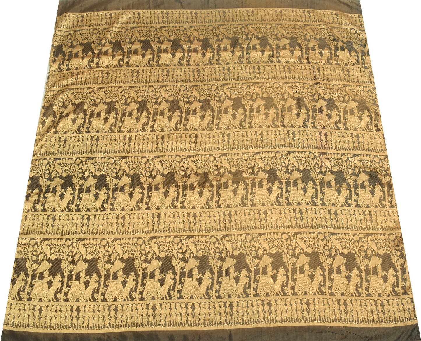 Sushila Vintage Green Sari Remnant Scrap Baluchari Woven Silk Human Craft Fabric