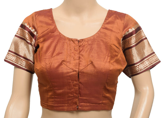 Size 32 Vintage Rust Readymade Stitched Sari Blouse Pure Silk Zari Brocade Choli