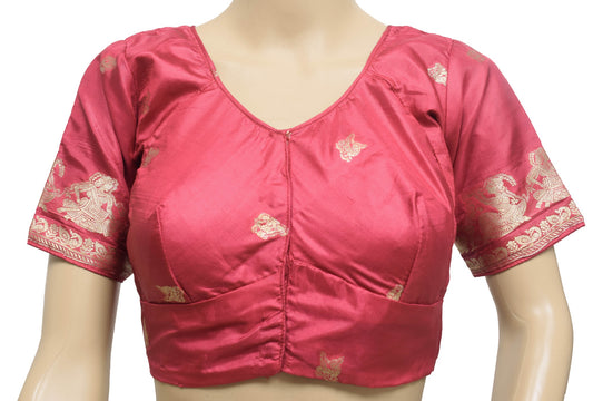 Size 36 Vintage Readymade Stitched Sari Blouse Silk Human Zari Woven Maroon Top