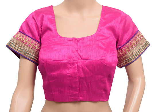 Sushila Vintage Readymade Size 38 Sari Blouse Fuchsia Pink Silk Woven Choli Top