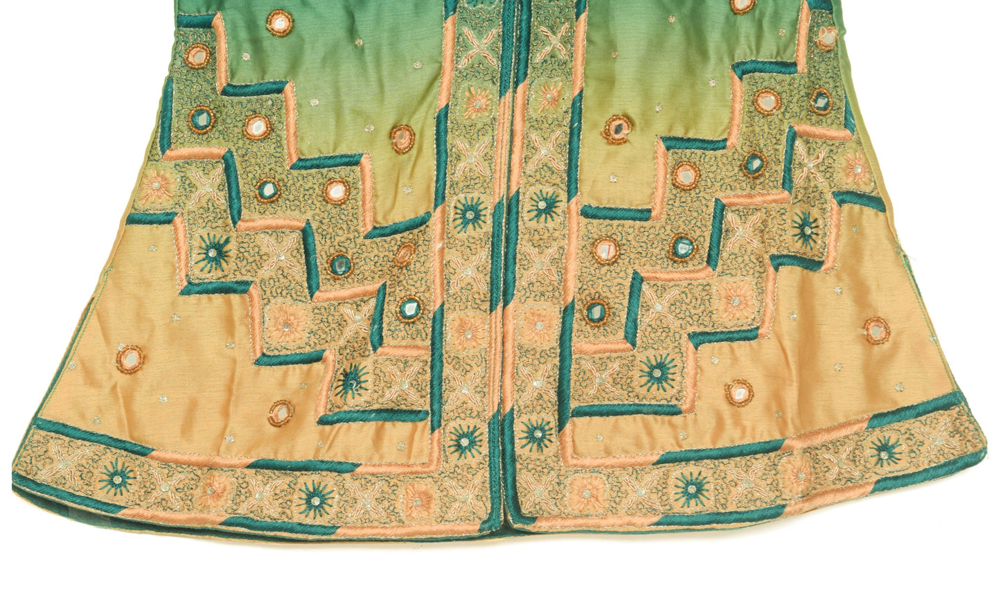 Size 26 Vintage Teal Green Stitched Sari Blouse Embroidered Designer Women Choli