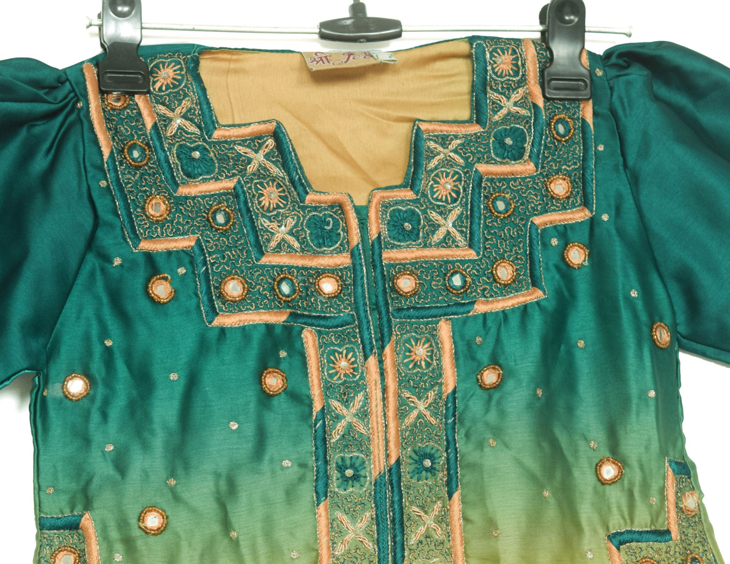 Size 26 Vintage Teal Green Stitched Sari Blouse Embroidered Designer Women Choli