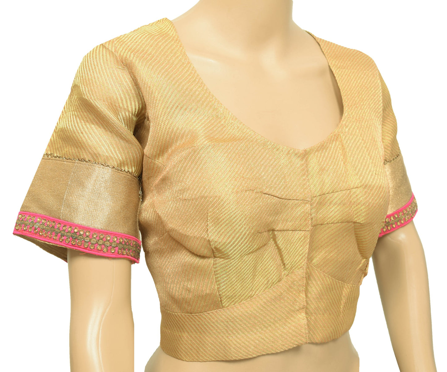 Size 46 Vintage Readymade Silk Zari Brocade Sari Blouse Designer Golden Top