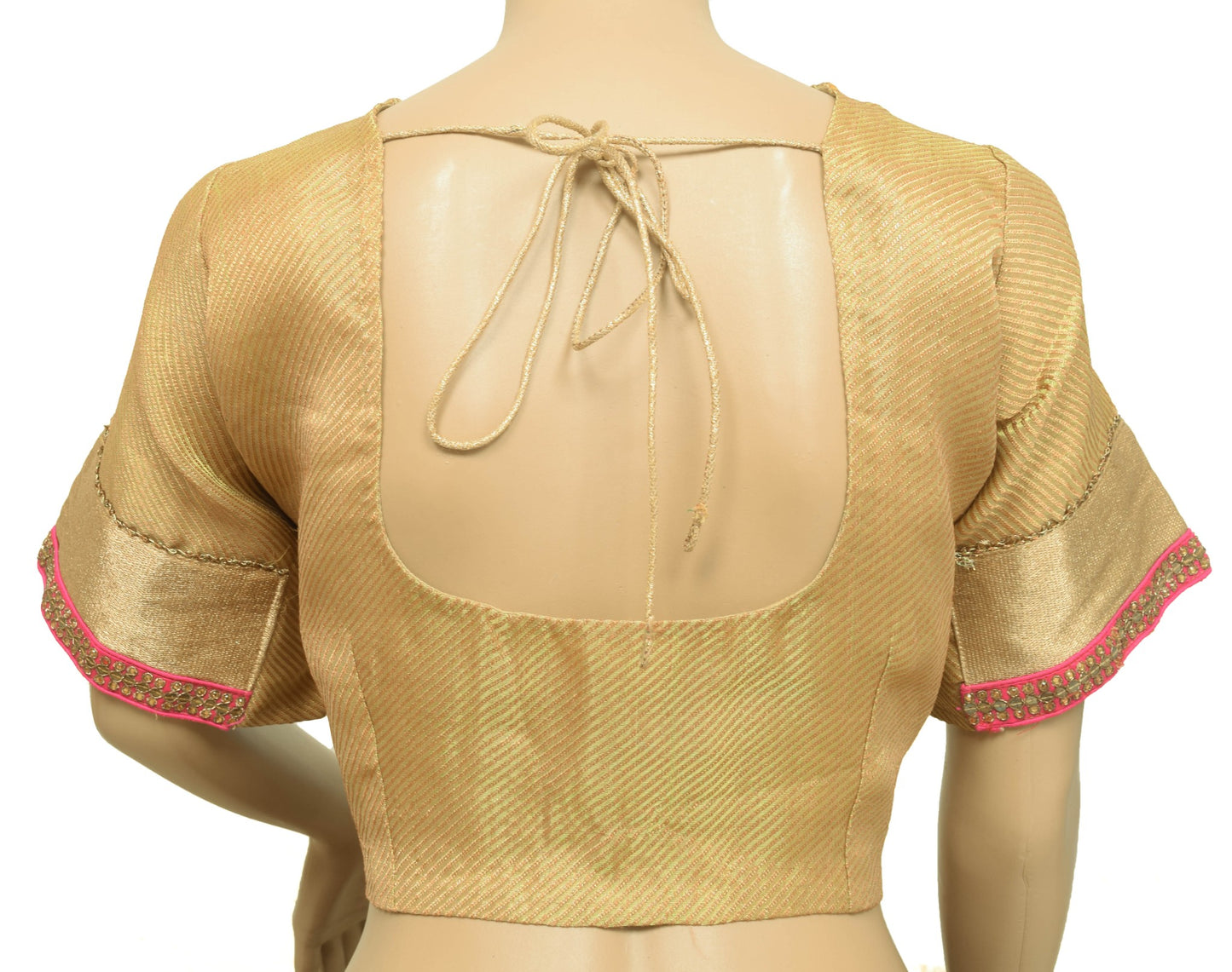 Size 46 Vintage Readymade Silk Zari Brocade Sari Blouse Designer Golden Top