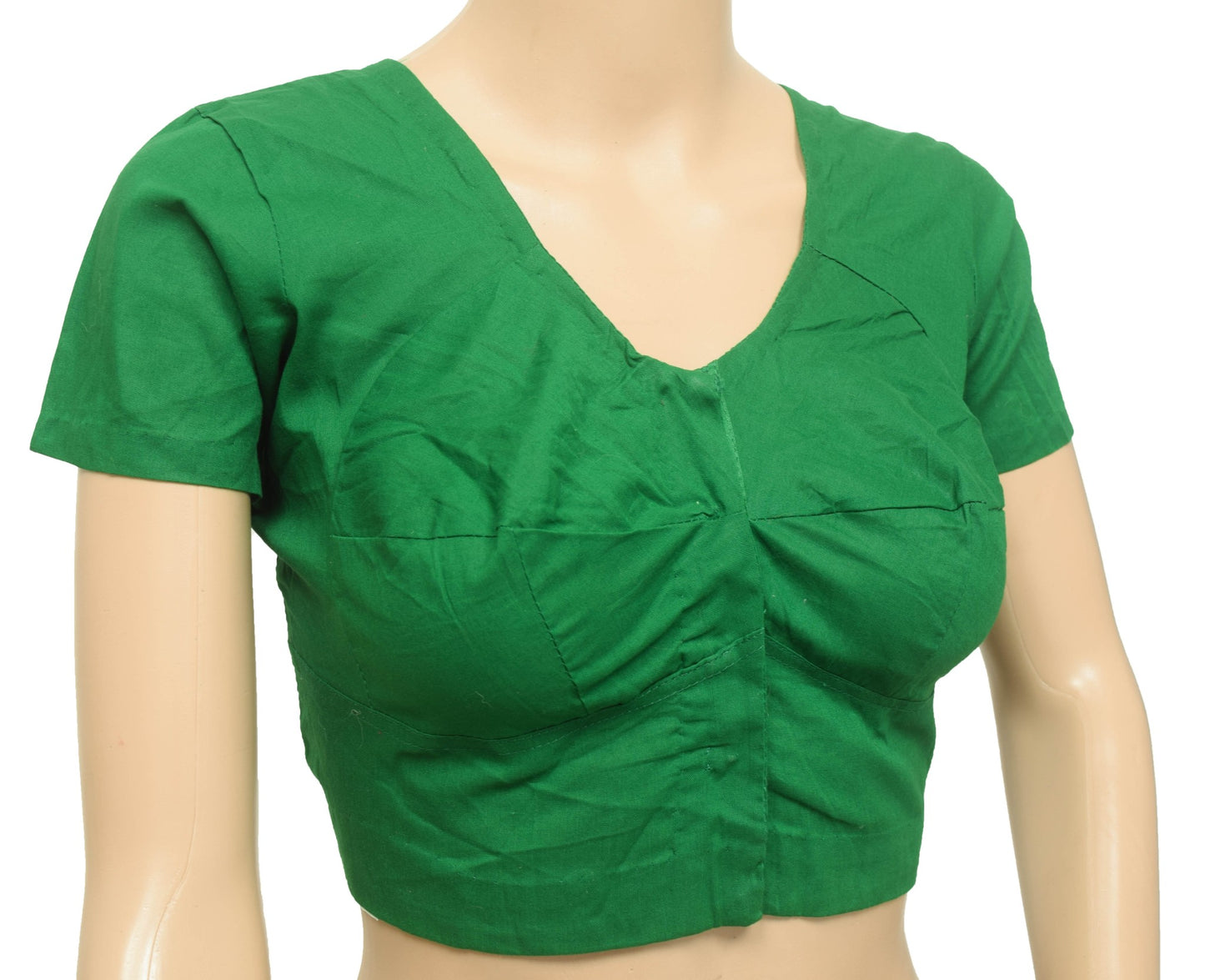 Sushila New Readymade Green Pure Cotton Sari Top Plain Choli Cut Blouse Size 34