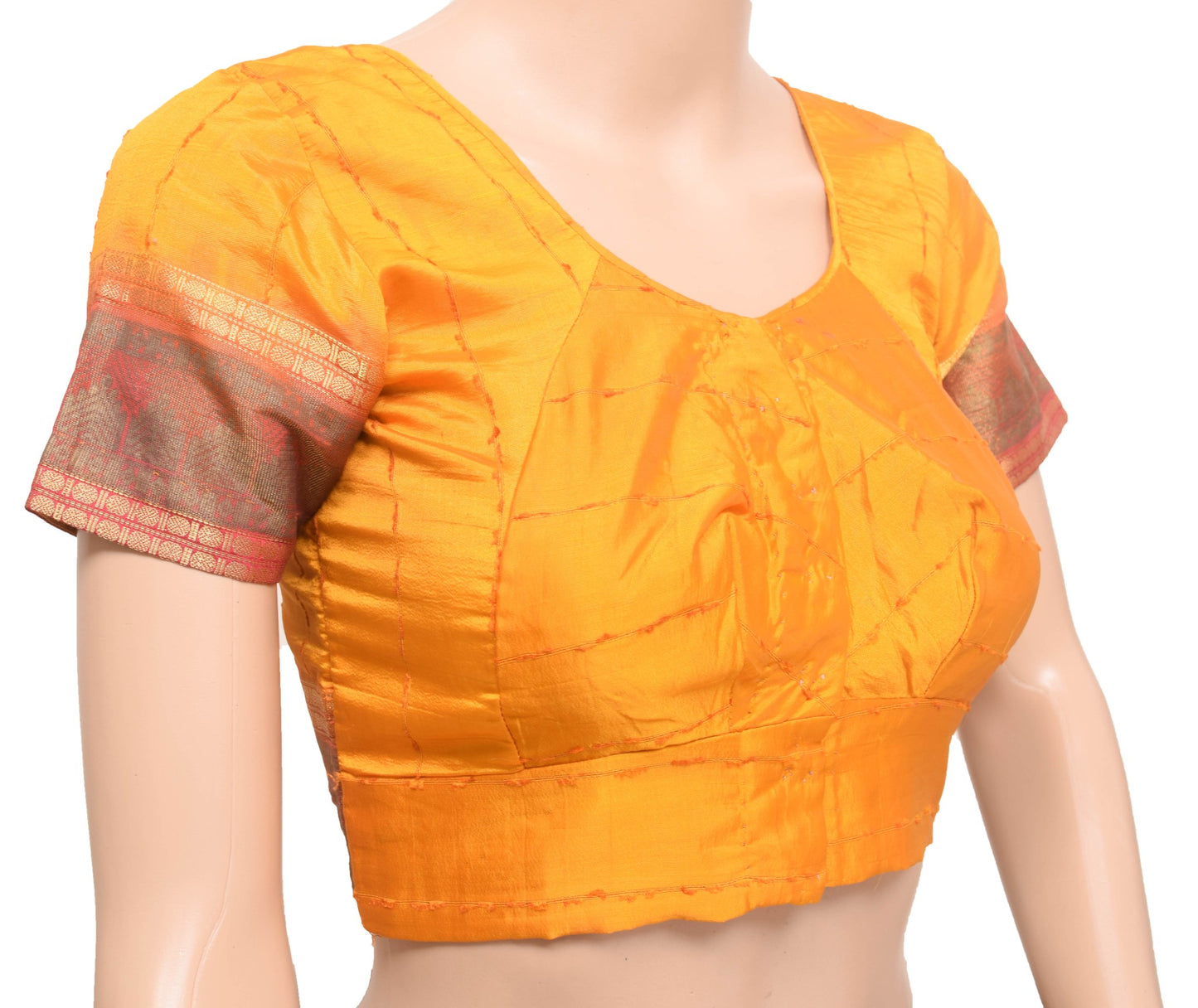 Sushila Vintage Readymade Stitched Sari Blouse Silk Woven Mustard Choli Size 30