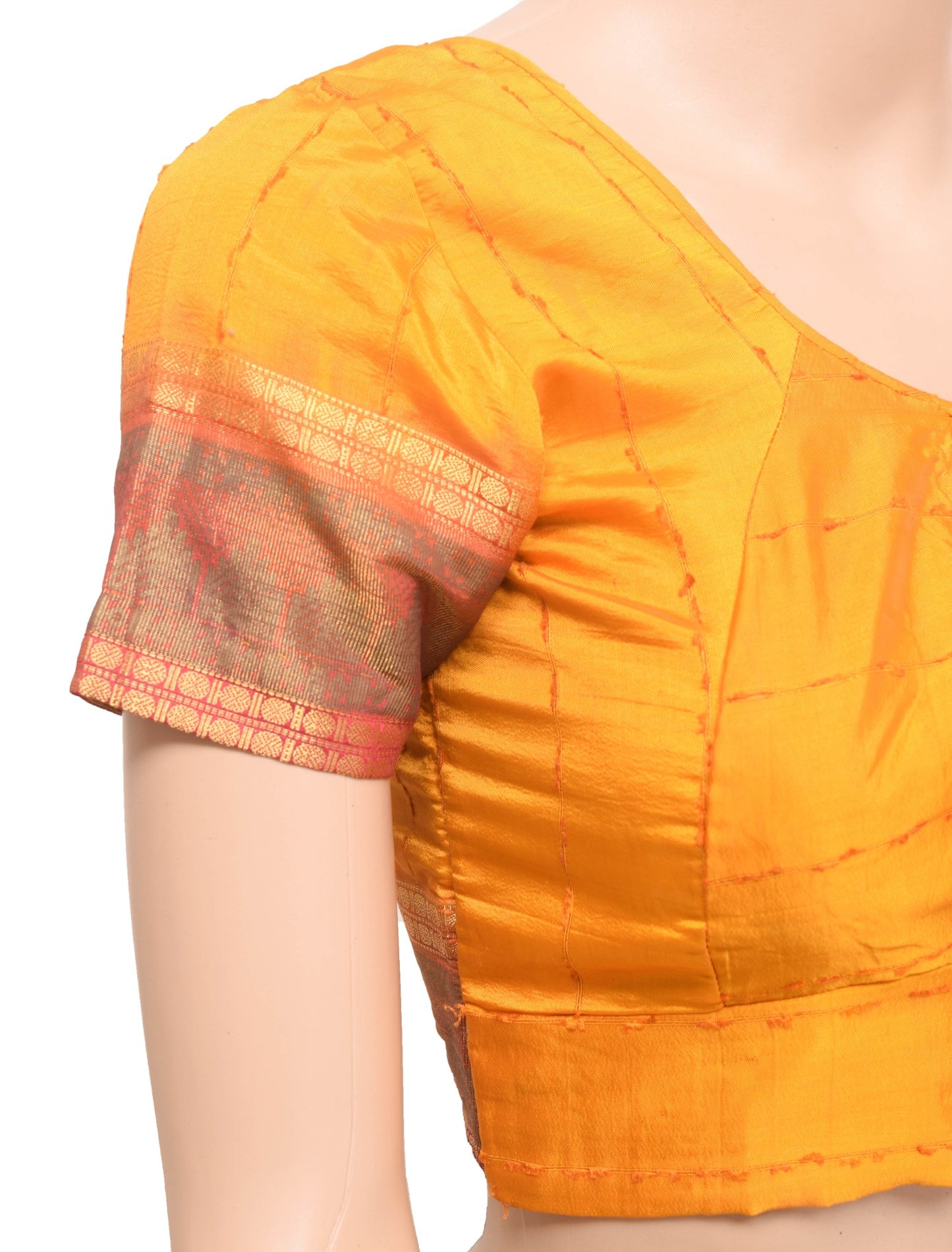 Sushila Vintage Readymade Stitched Sari Blouse Silk Woven Mustard Choli Size 30