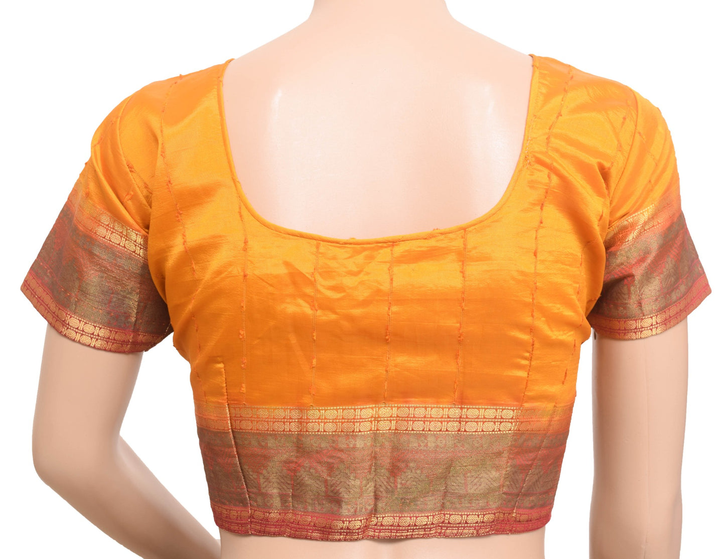 Sushila Vintage Readymade Stitched Sari Blouse Silk Woven Mustard Choli Size 30