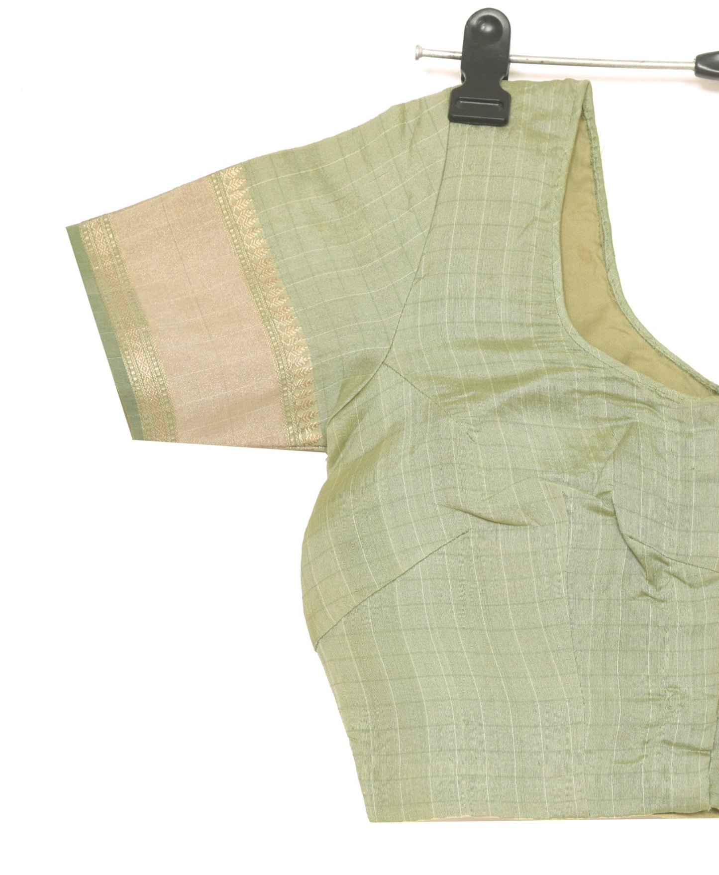 Sushila Vintage Readymade Green Pure Silk Sari Blouse Woven Designer Top Size 26