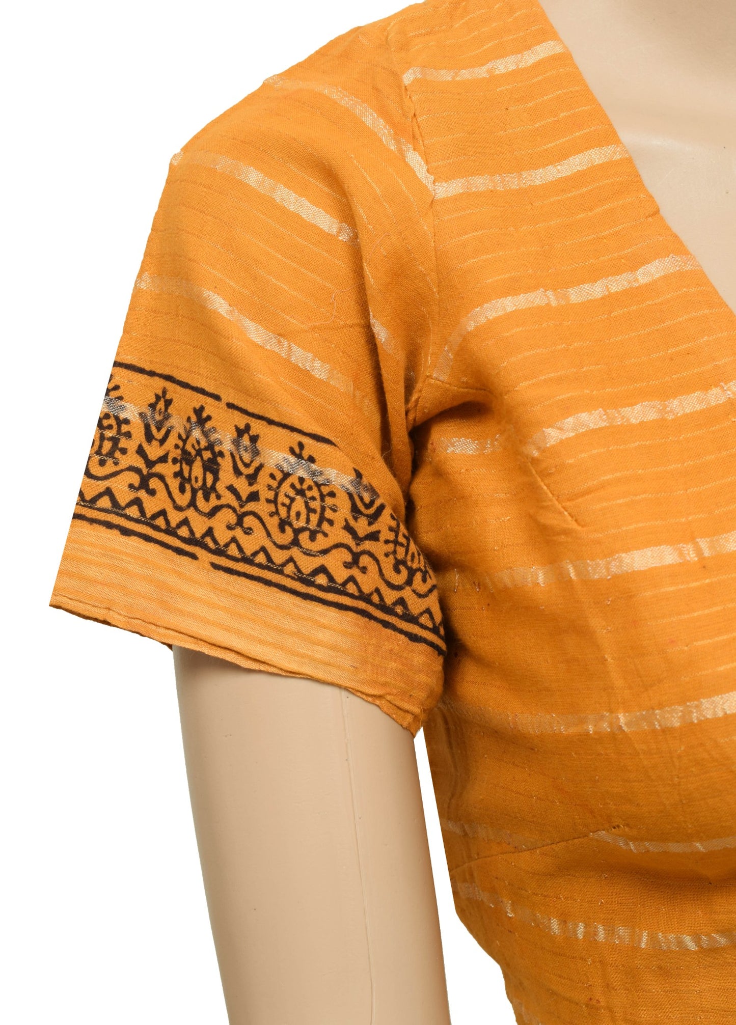 Vintage Stitched Yellow Sari Blouse Pure Cotton Hand Block Printed Choli Size38