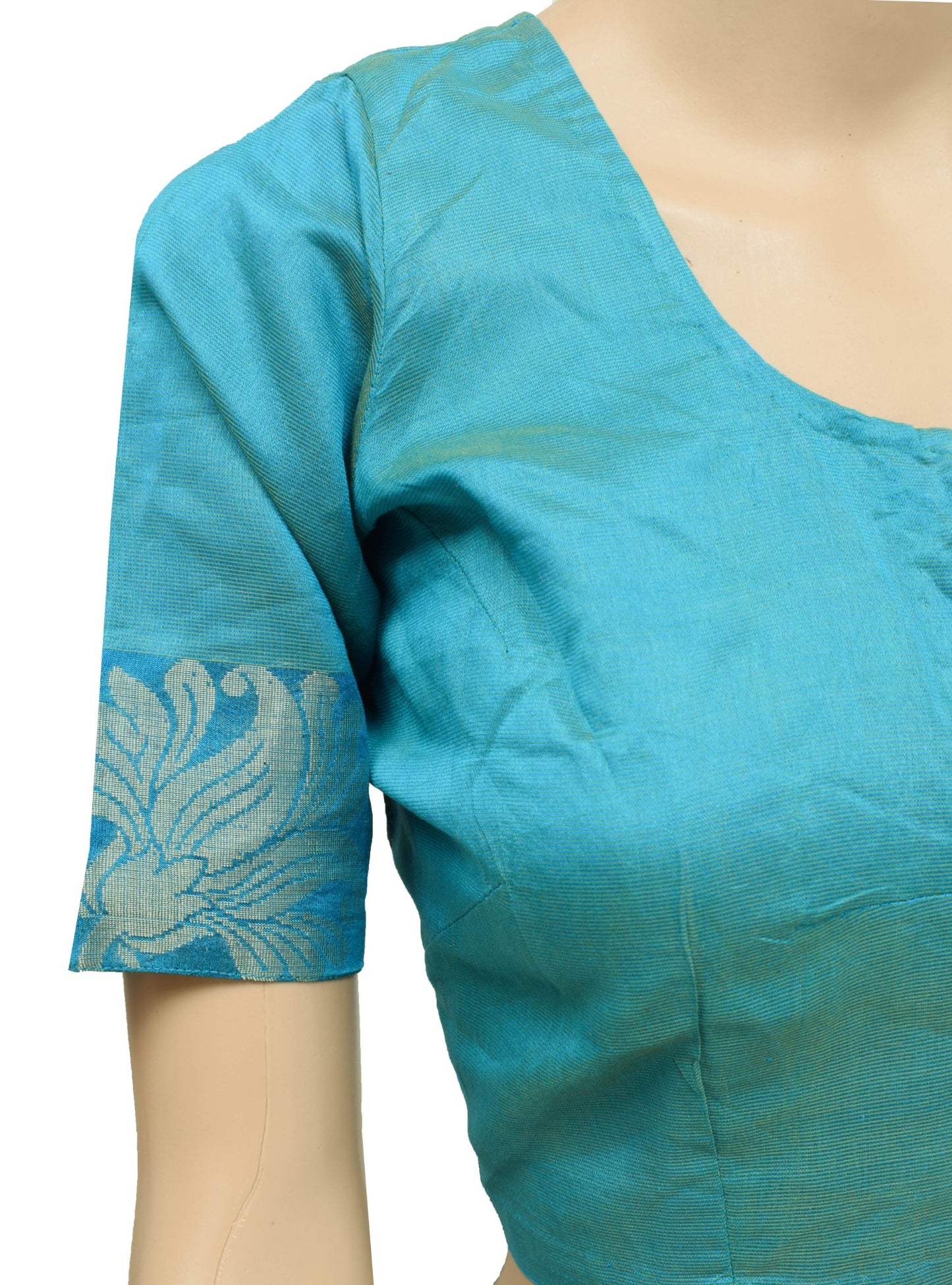 Sushila Vintage Turquoise Blue Stitched Sari Blouse Silk Woven Choli Top Size 36