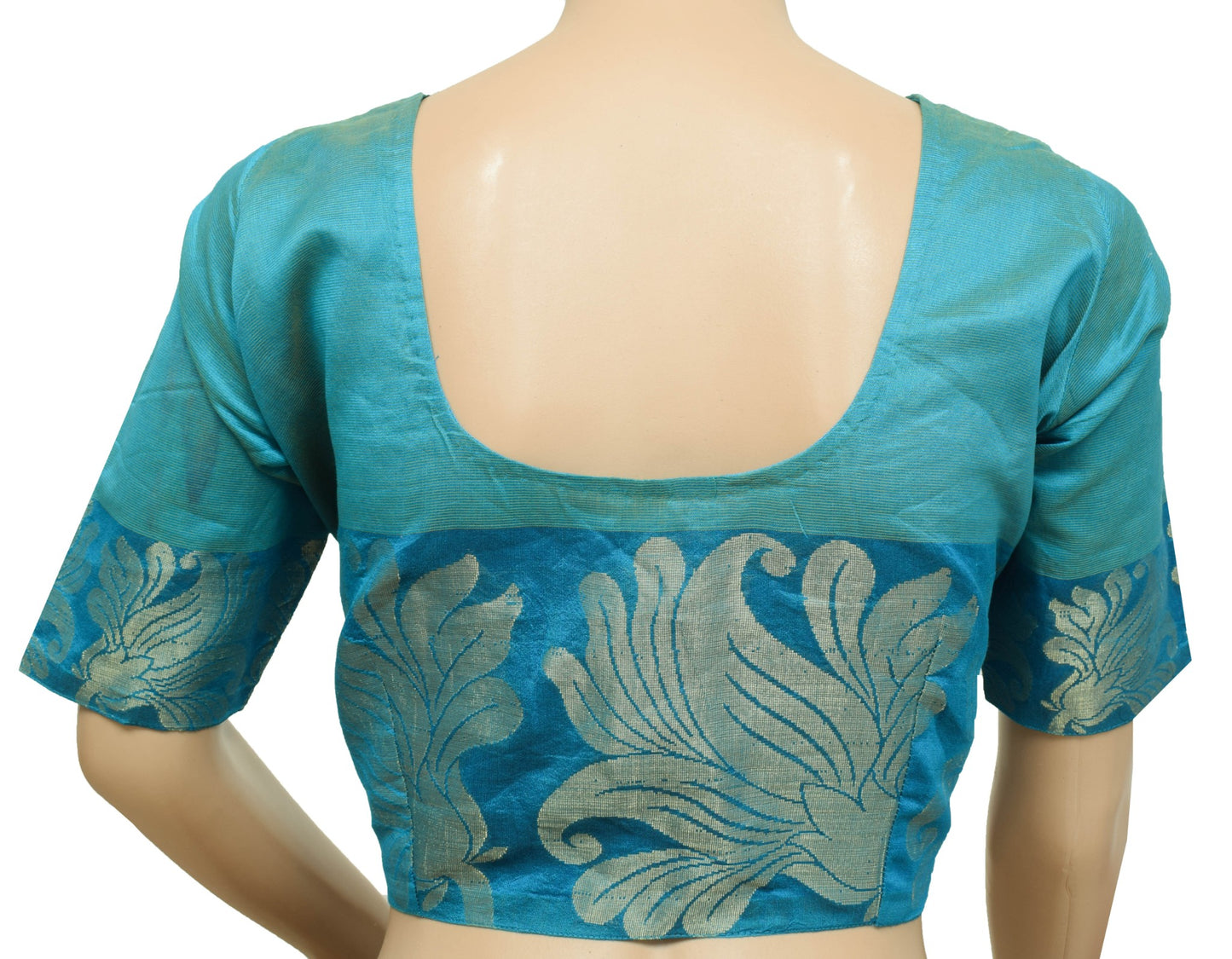 Sushila Vintage Turquoise Blue Stitched Sari Blouse Silk Woven Choli Top Size 36