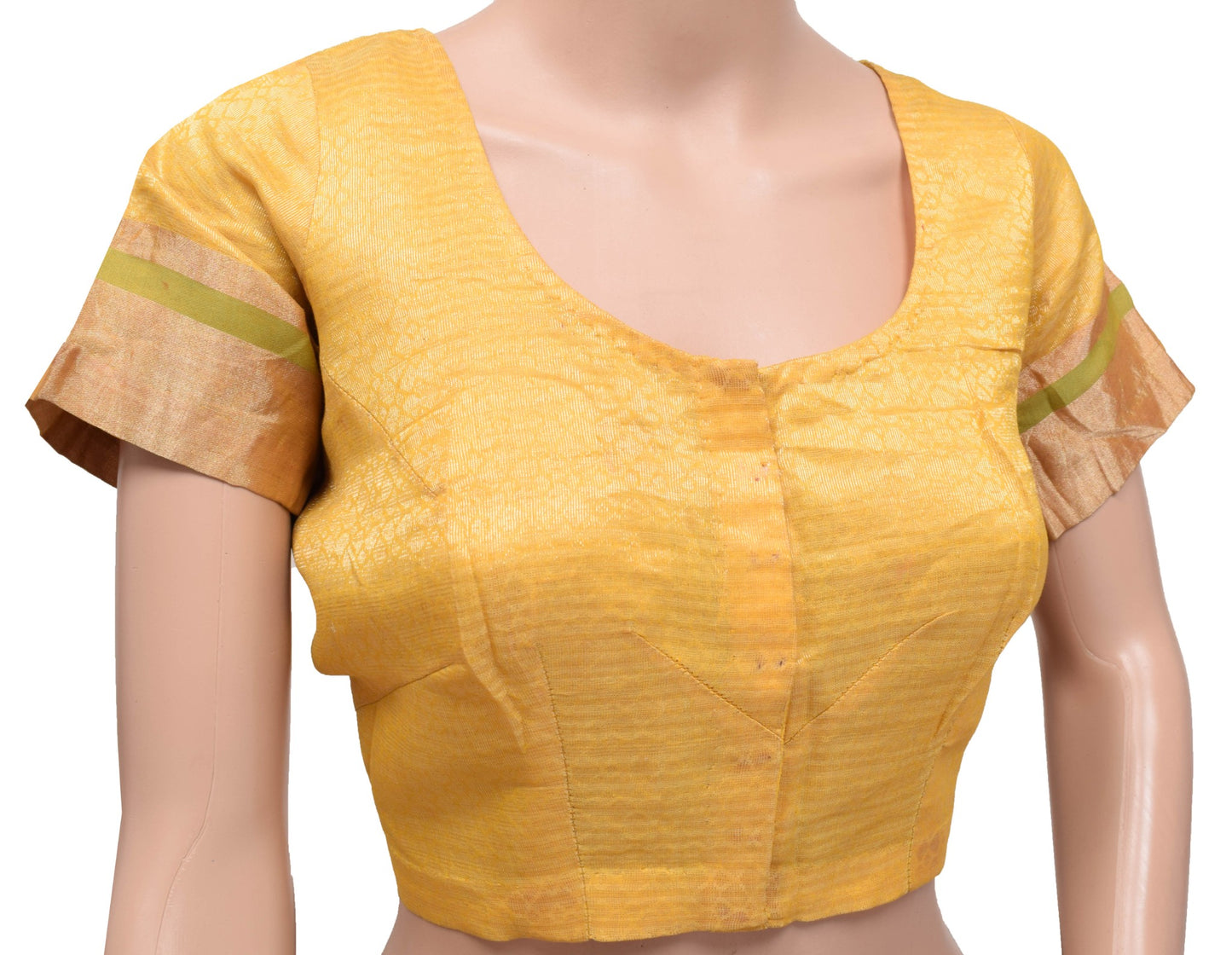 Sushila Vintage Readymade Yellow Sari Blouse 100% Pure Silk Woven Choli Size 40