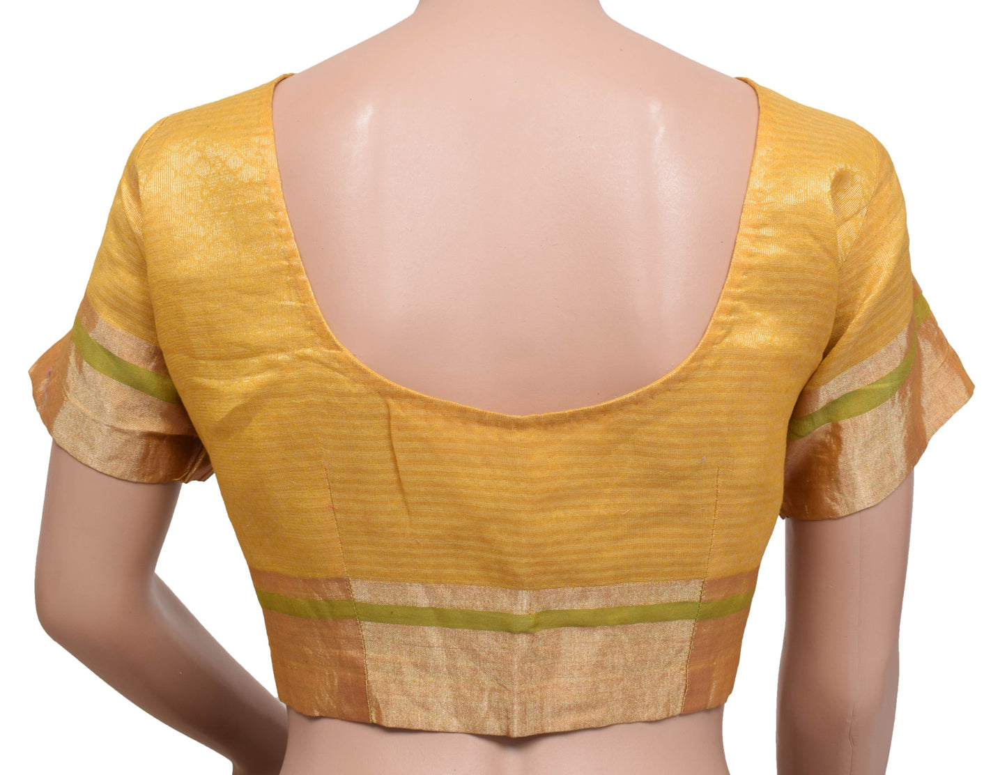 Sushila Vintage Readymade Yellow Sari Blouse 100% Pure Silk Woven Choli Size 40