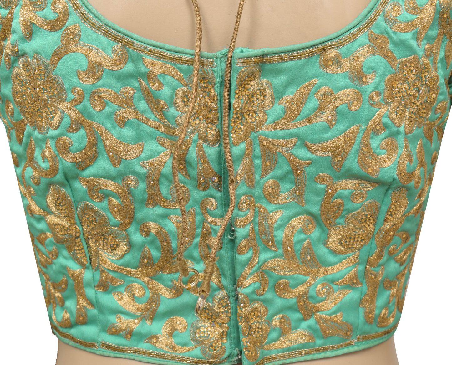 Sushila Vintage Readymade Sari Blouse Aqua Green Zari Embroidered Choli Size 34