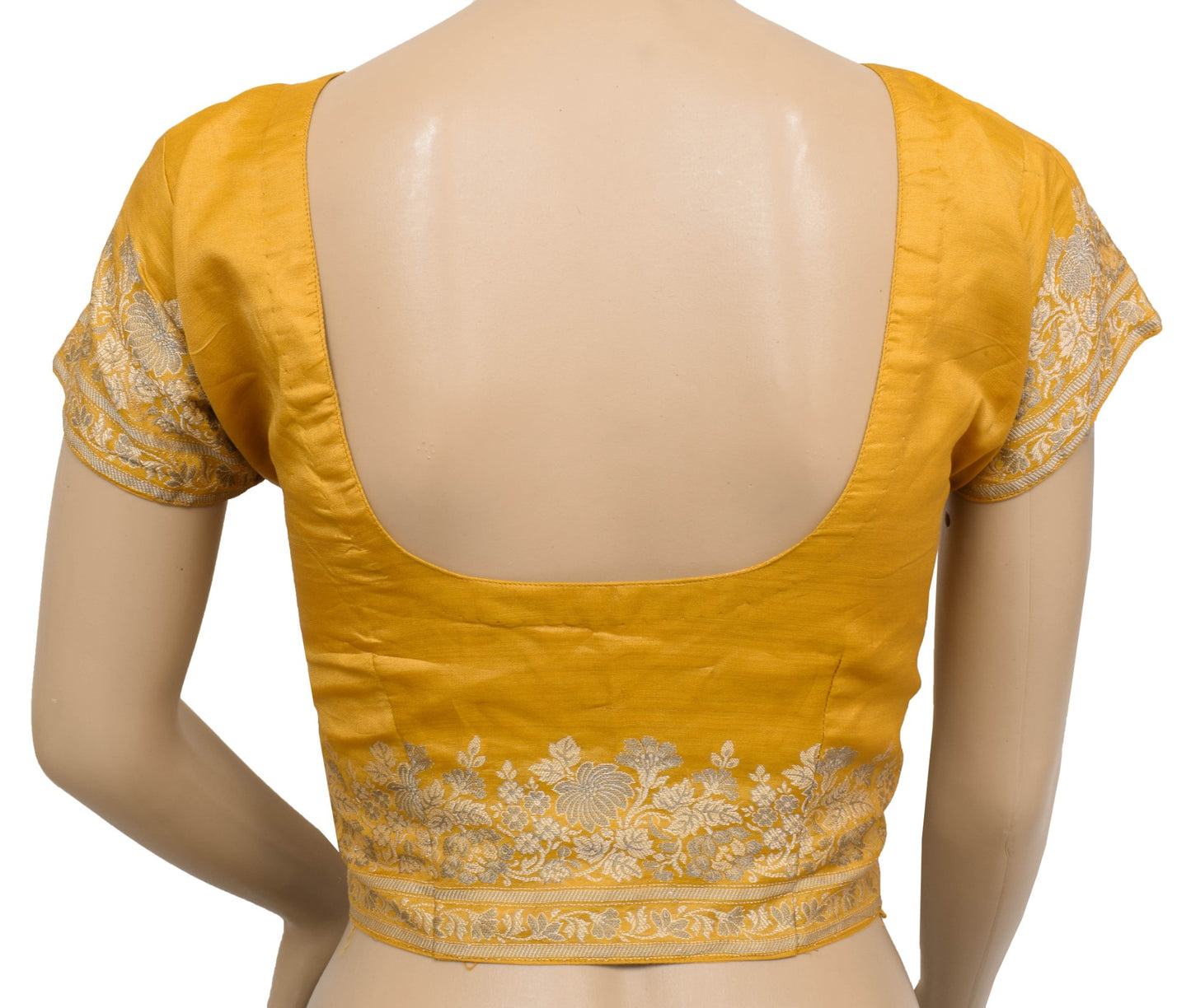 Sushila Vintage Readymade Sari Blouse Mustard Woven Pure Tussar Silk Top Size 36