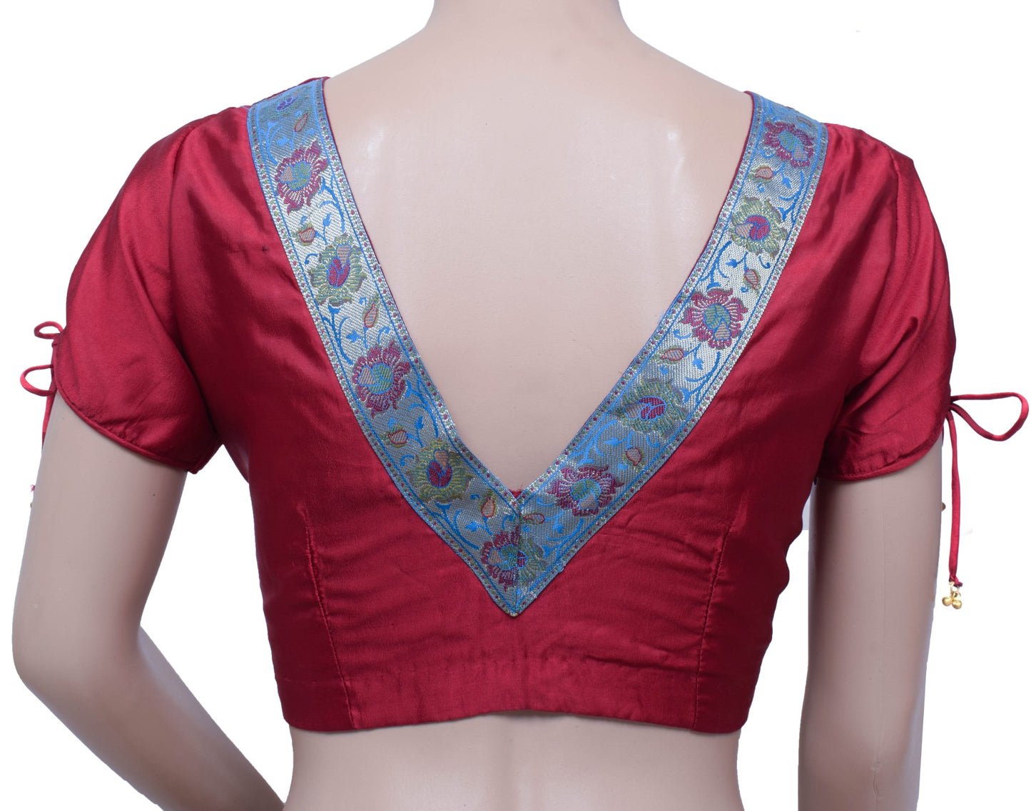 Sushila Vintage Readymade Stitched Sari Blouse Maroon Silk Designer Choli Size36