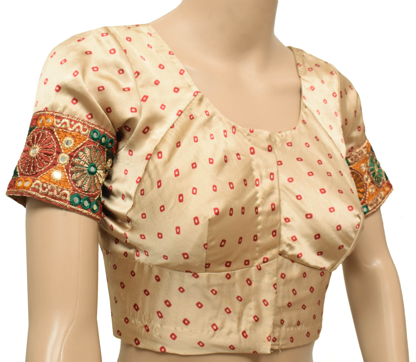 Sushila Vintage Stitched Brown Sari Blouse Satin Bandahni Printed Choli Size 34