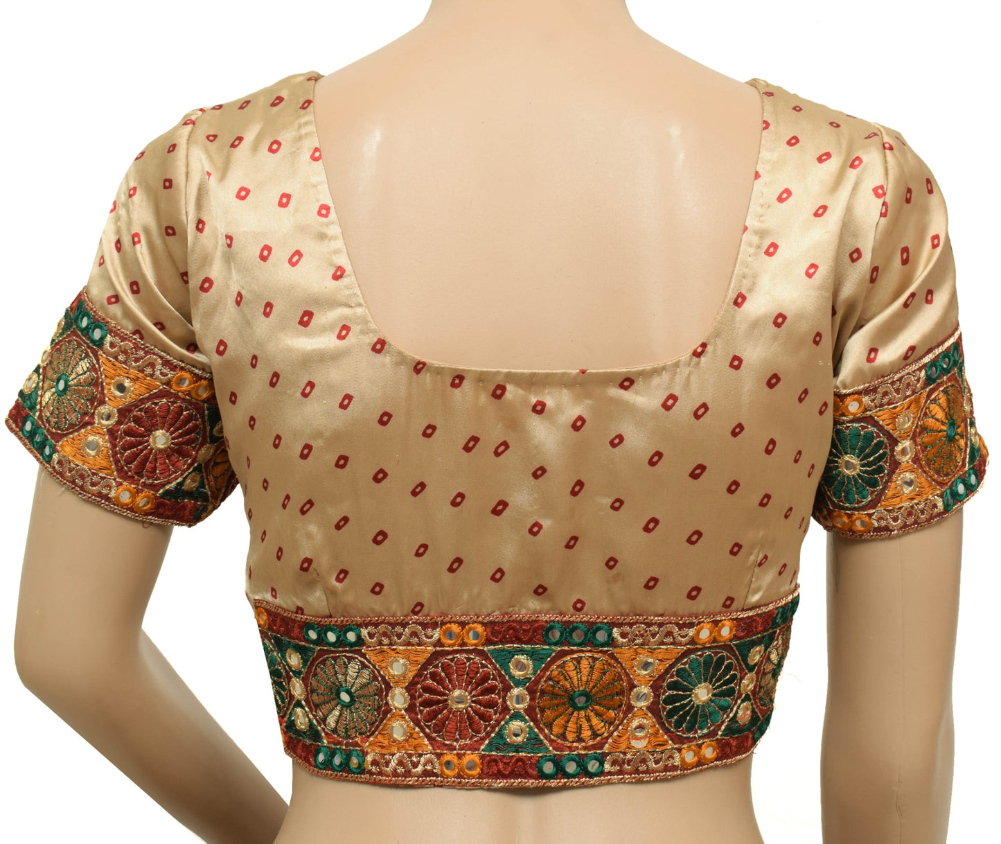 Sushila Vintage Stitched Brown Sari Blouse Satin Bandahni Printed Choli Size 34