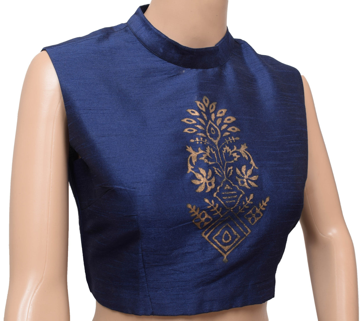 Sushila Vintage Sleeveless Stitched Sari Blouse Button Down Blue Crop Top Size34