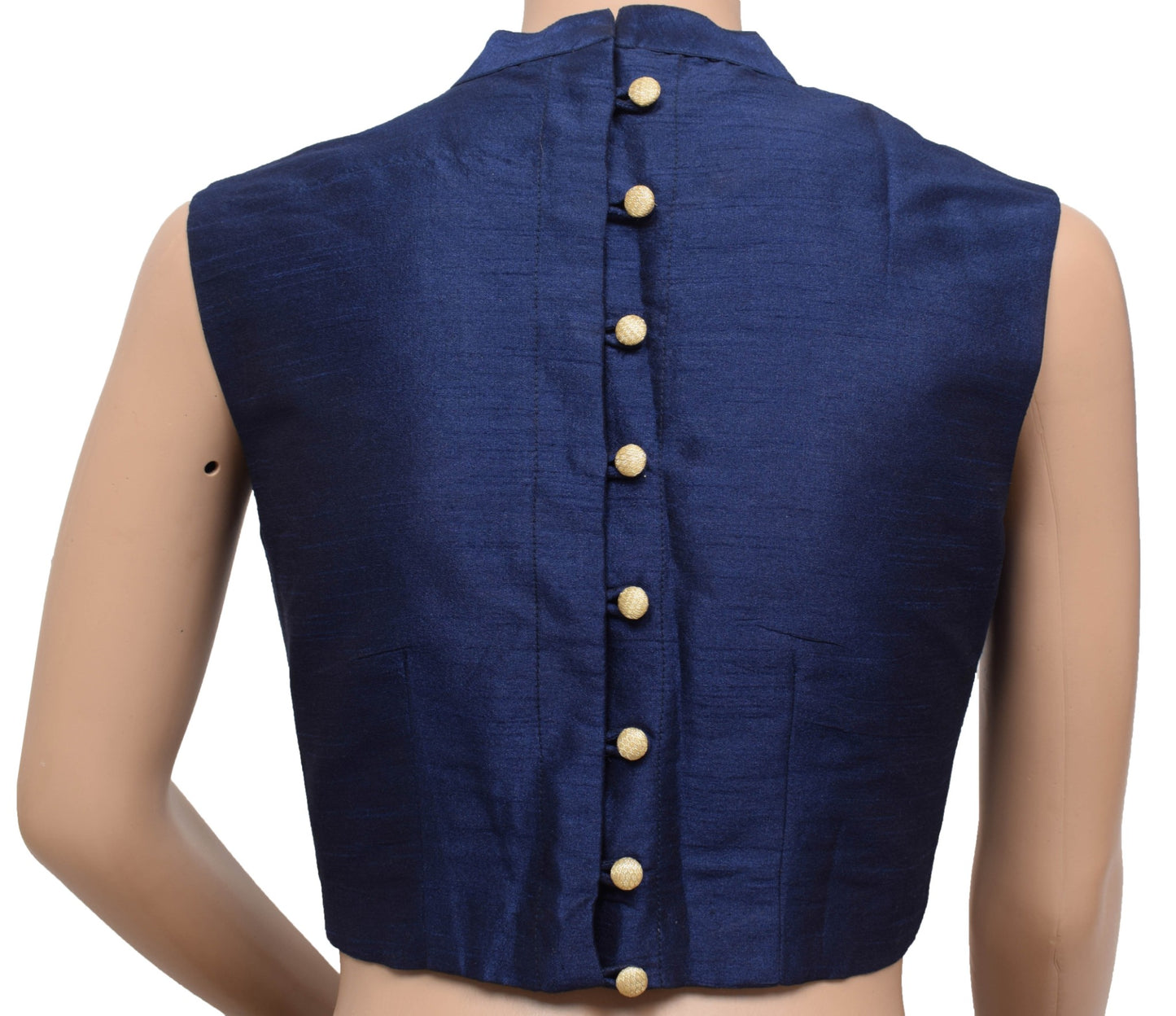 Sushila Vintage Sleeveless Stitched Sari Blouse Button Down Blue Crop Top Size34