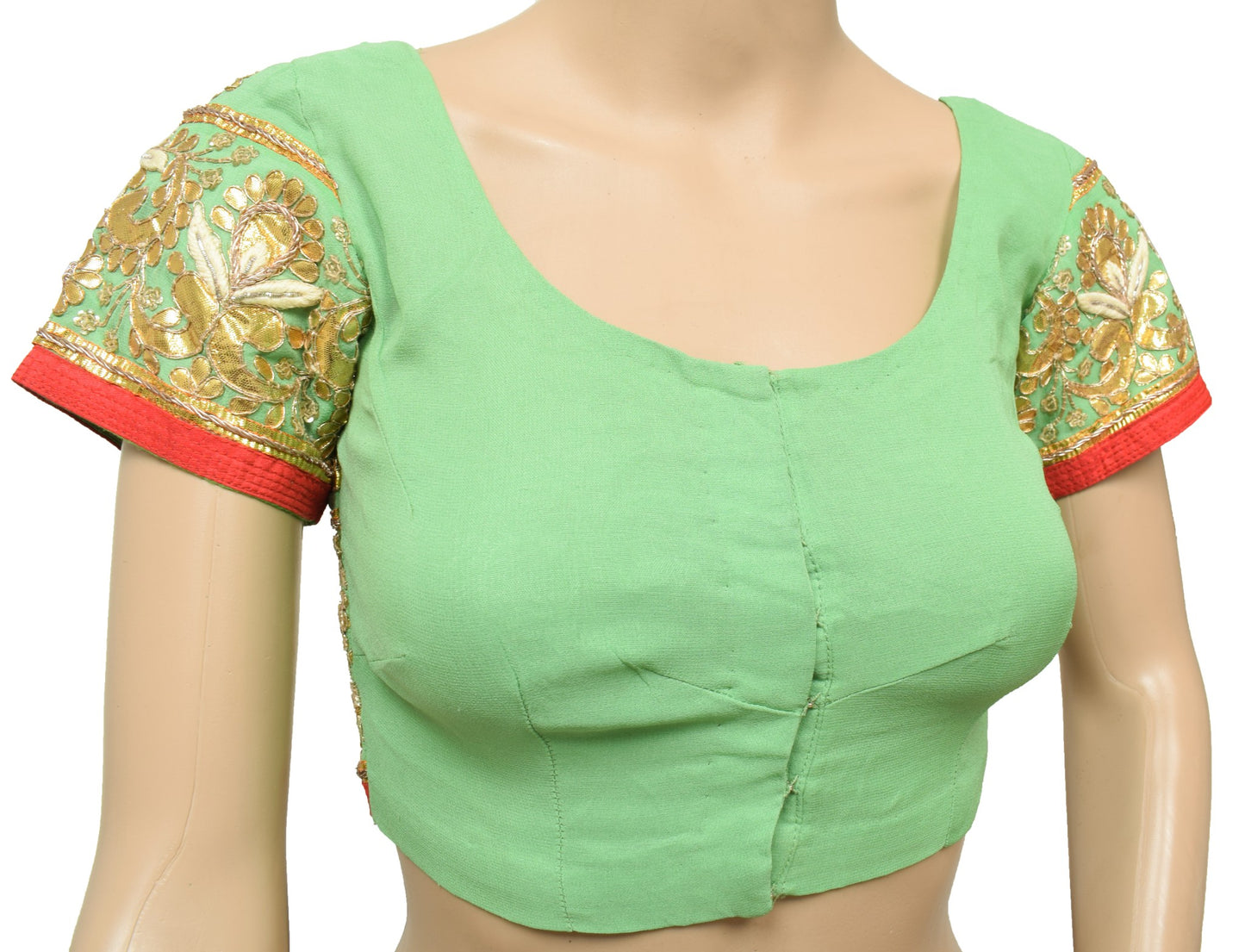 Sushila Vintage Green Stitched Sari Blouse Pure Georgette Gotta Patti Work Top