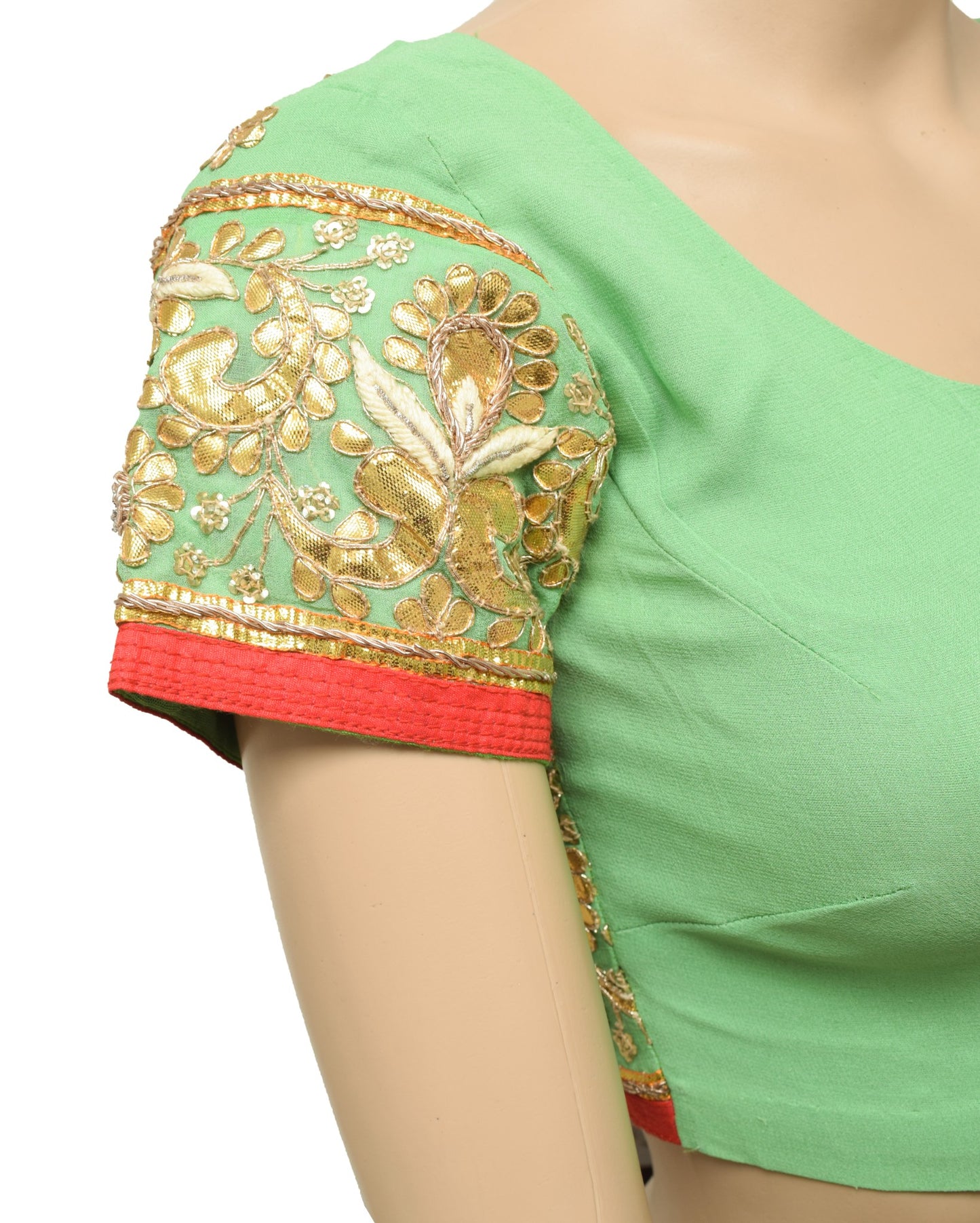 Sushila Vintage Green Stitched Sari Blouse Pure Georgette Gotta Patti Work Top