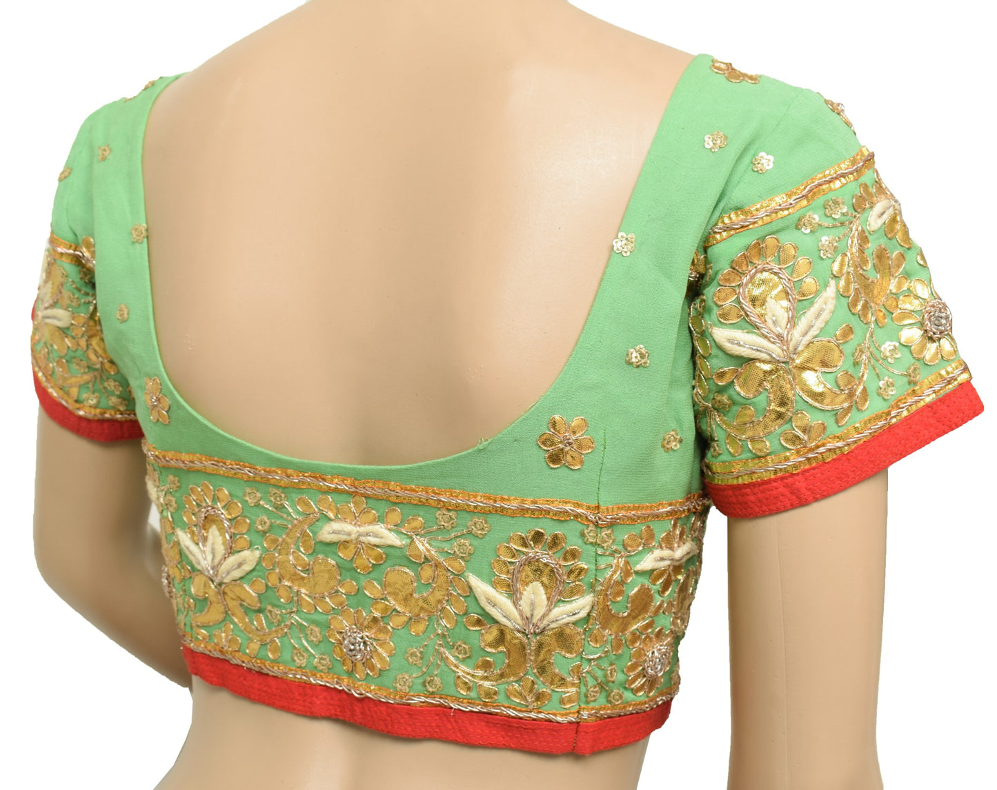 Sushila Vintage Green Stitched Sari Blouse Pure Georgette Gotta Patti Work Top