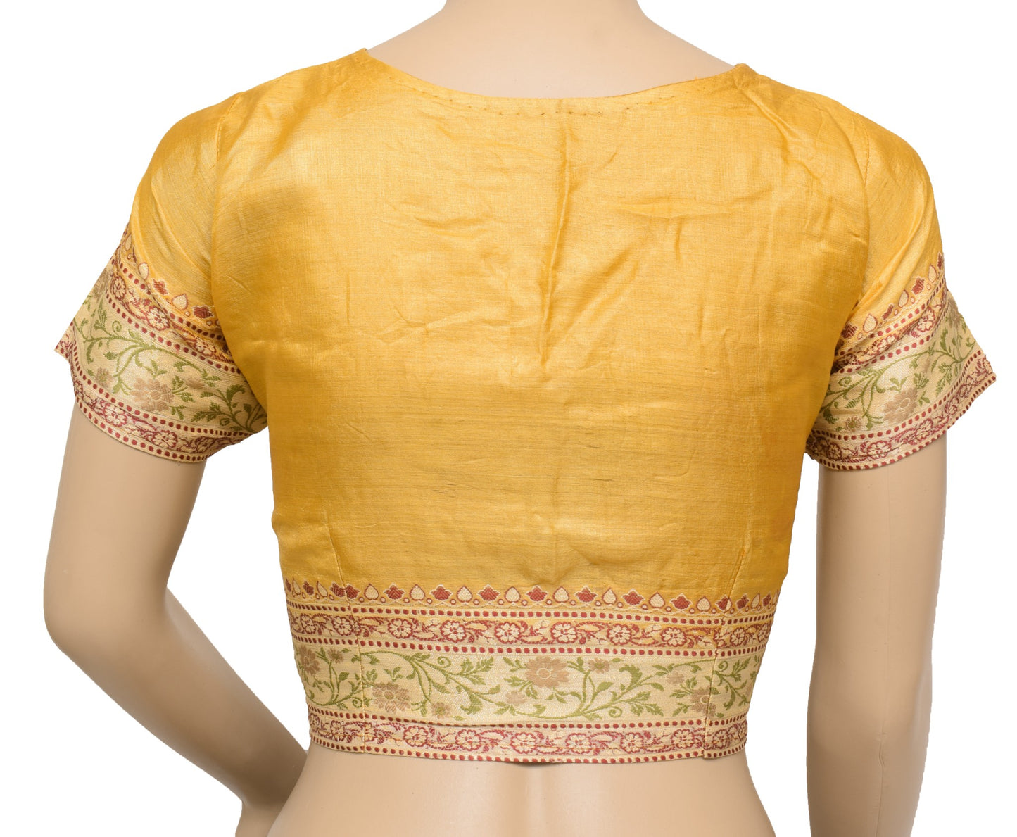 Sushila Vintage Stitched Mustard Sari Blouse Pure Tussar Silk Woven Choli Size36