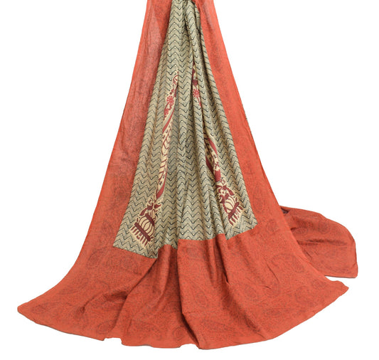 Sushila Vintage Cream & Brown Dupatta 100% Pure Cotton Printed Long Stole Hijab