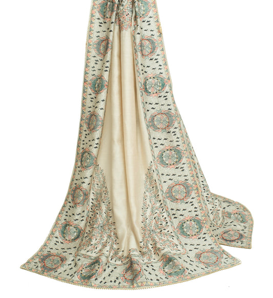 Sushila Vintage Cream Pure Silk Mandala Dupatta Madhubani Printed Long Stole