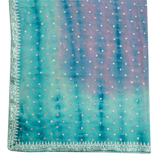 Sushila Vintage Tie-Dye Pure Georgette Silk Dupatta Hand Beaded Long Stole Veil