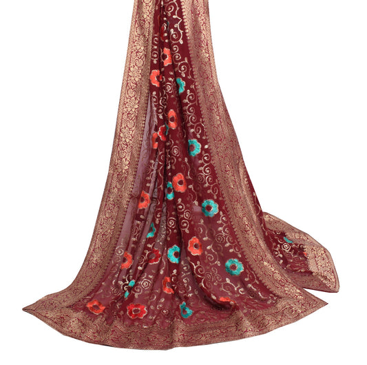 Sushila Vintage Maroon Wedding Dupatta Sequins Embellish Georgette Long Stole