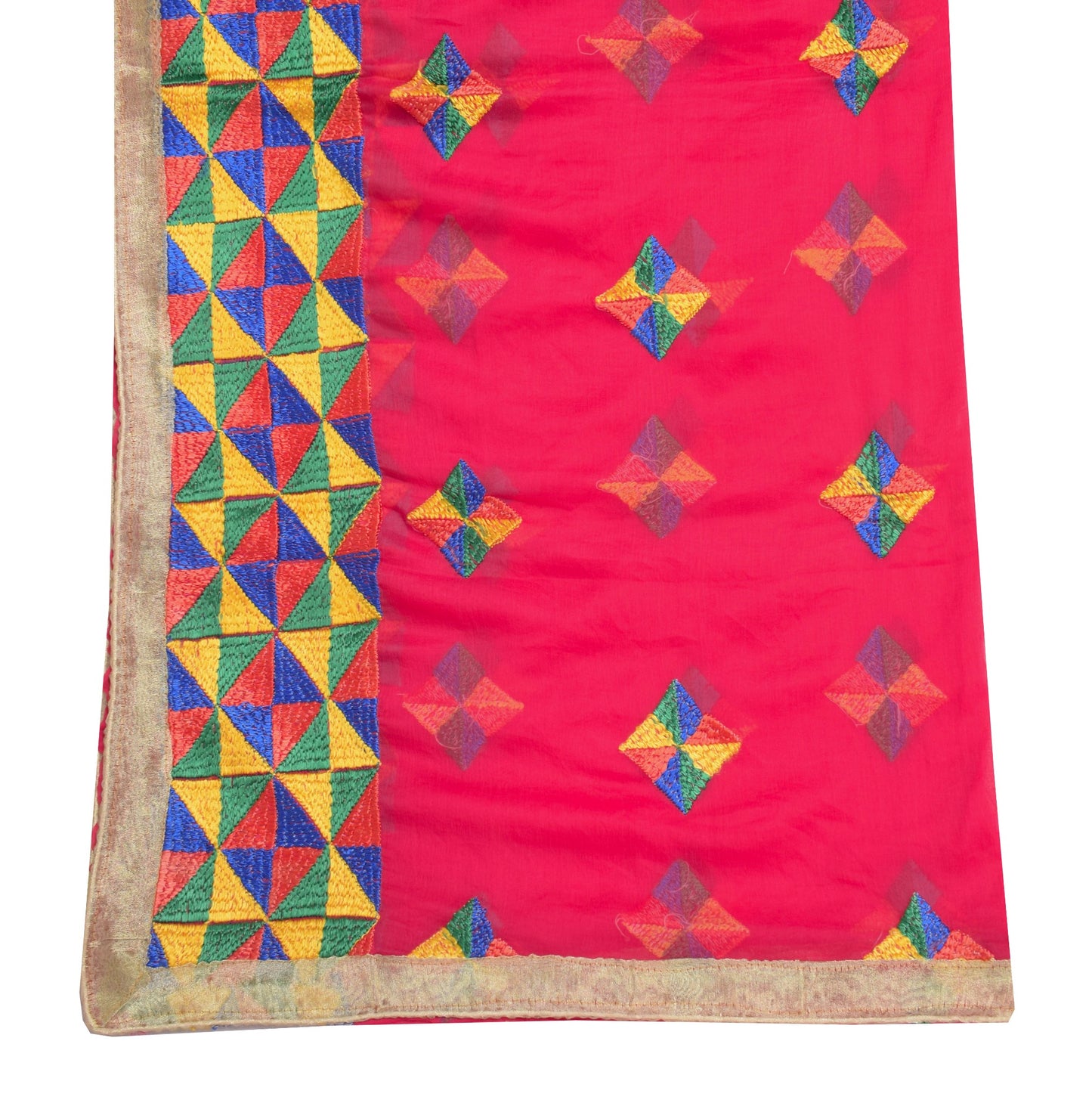 Sushila Vintage Magenta Dupatta Chiffon Silk Phulkari Embroidered Long Stole