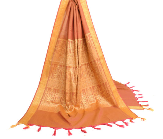 Sushila Vintage Pink Orange Dual Tone Dupatta Cotton Woven Ethnic Long Stole