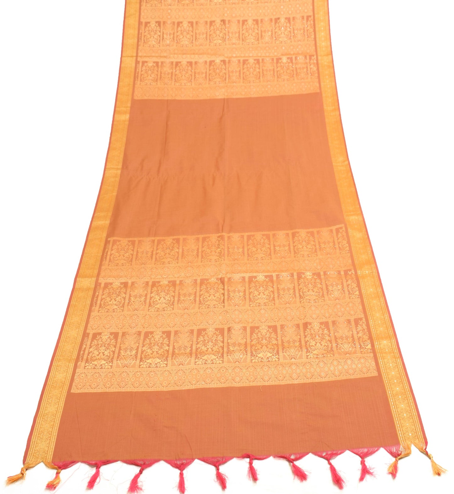 Sushila Vintage Pink Orange Dual Tone Dupatta Cotton Woven Ethnic Long Stole