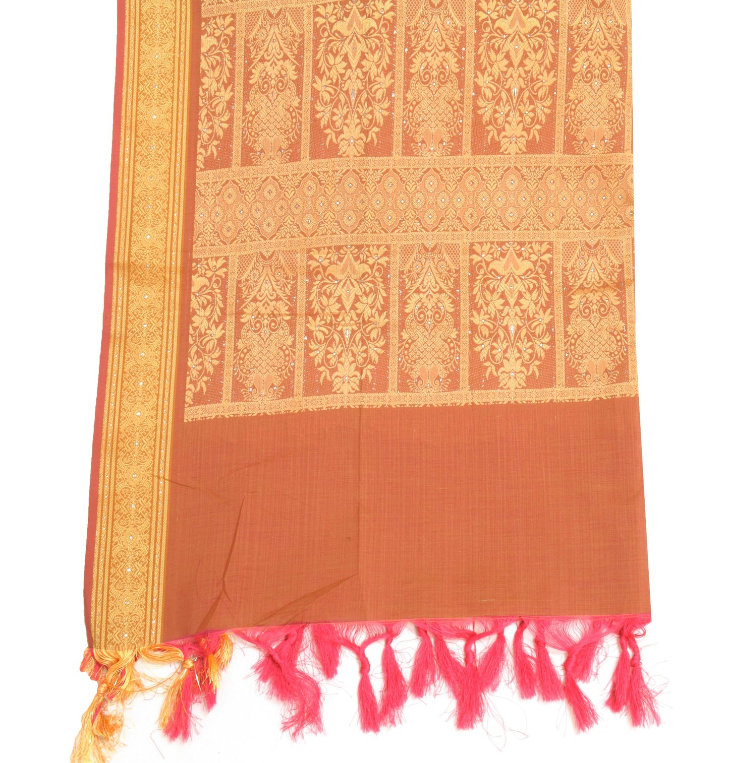 Sushila Vintage Pink Orange Dual Tone Dupatta Cotton Woven Ethnic Long Stole