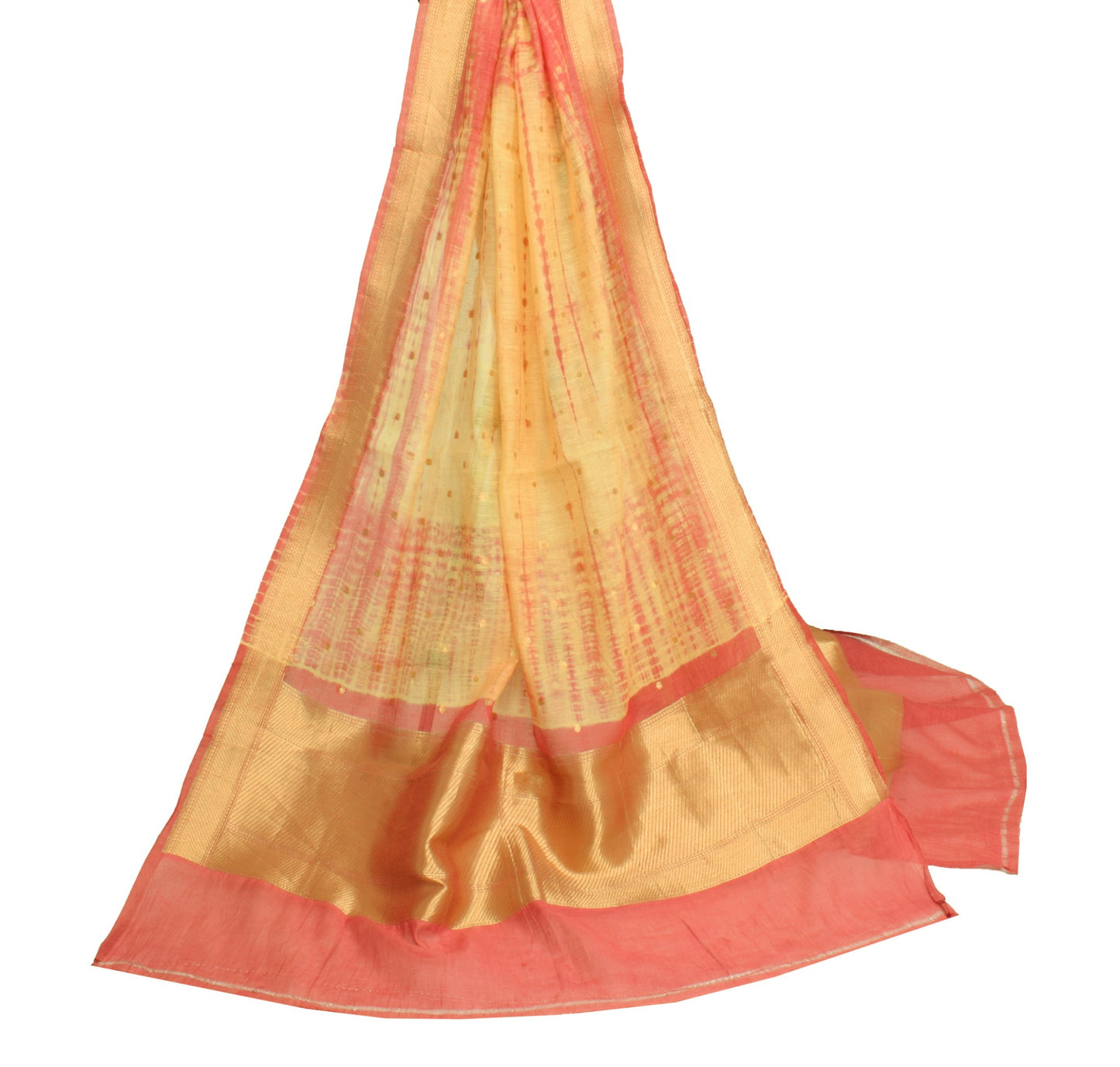 Sushila Vintage Yellow Dupatta 100% Pure Cotton Printed & Woven Long Stole Wrap