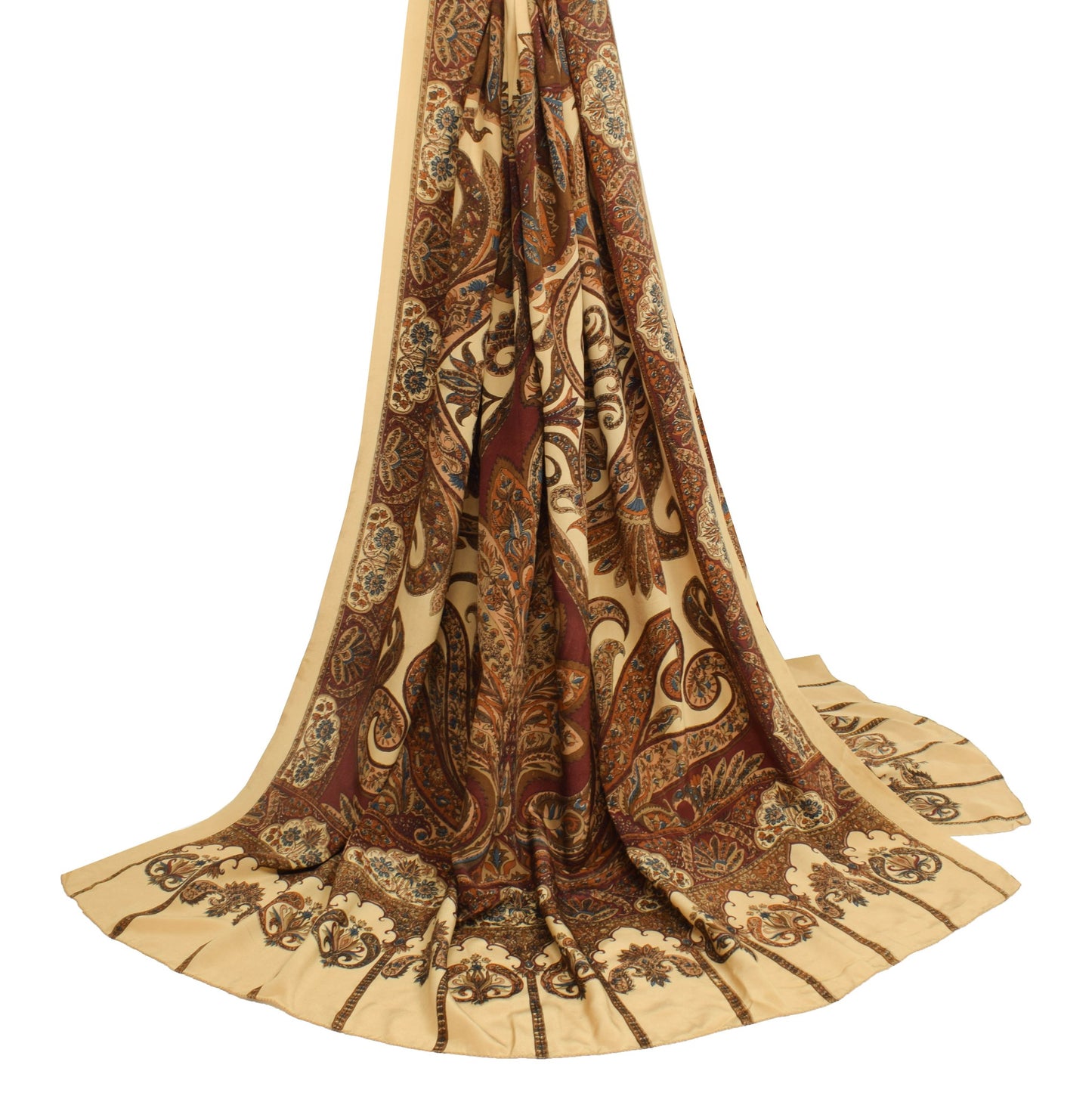 Sushila Vintage Light Brown Dupatta 100% Pure Crepe Silk Printed Soft Long Stole