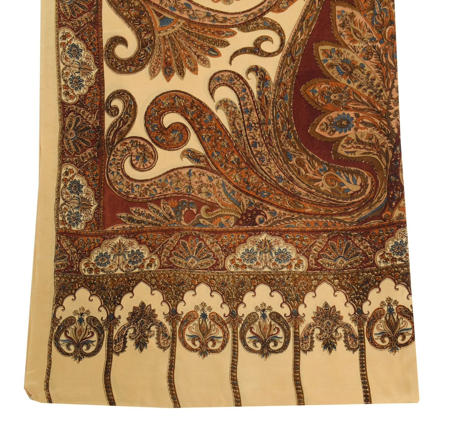 Sushila Vintage Light Brown Dupatta 100% Pure Crepe Silk Printed Soft Long Stole